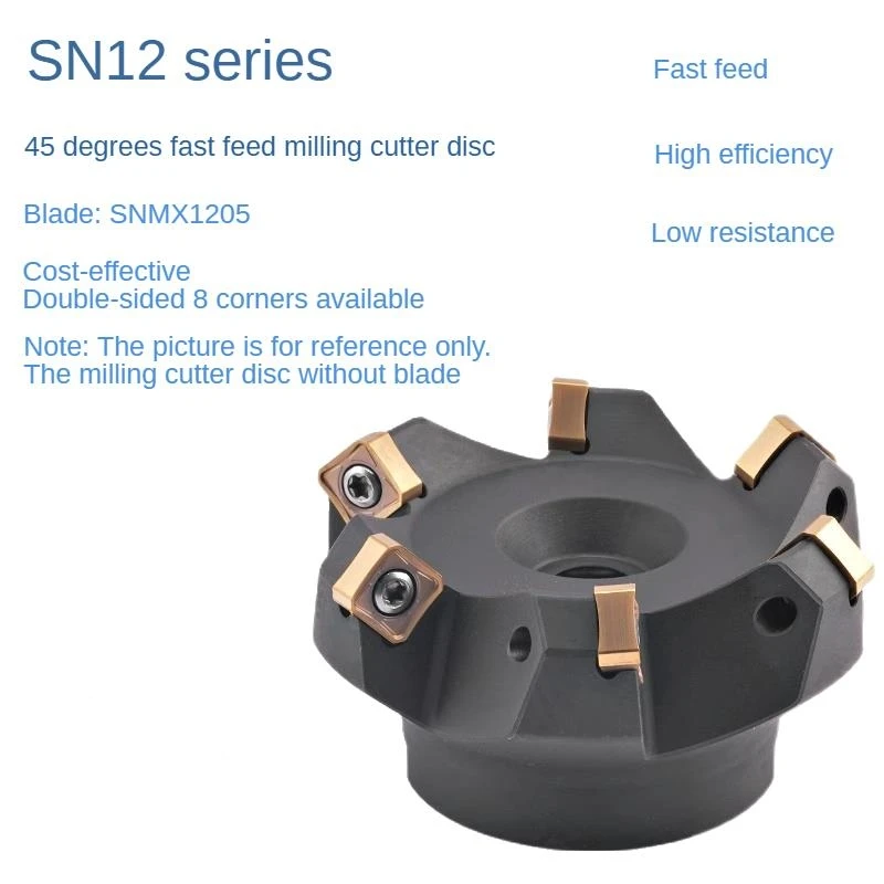 45 degree fast feed for low resistance rough milling cutter disc matching double-sided eight blade SNMX1205 blade
45 degree fast feed for low resistance rough milling cutter disc matching double-sided eight blade SNMX1205 blade