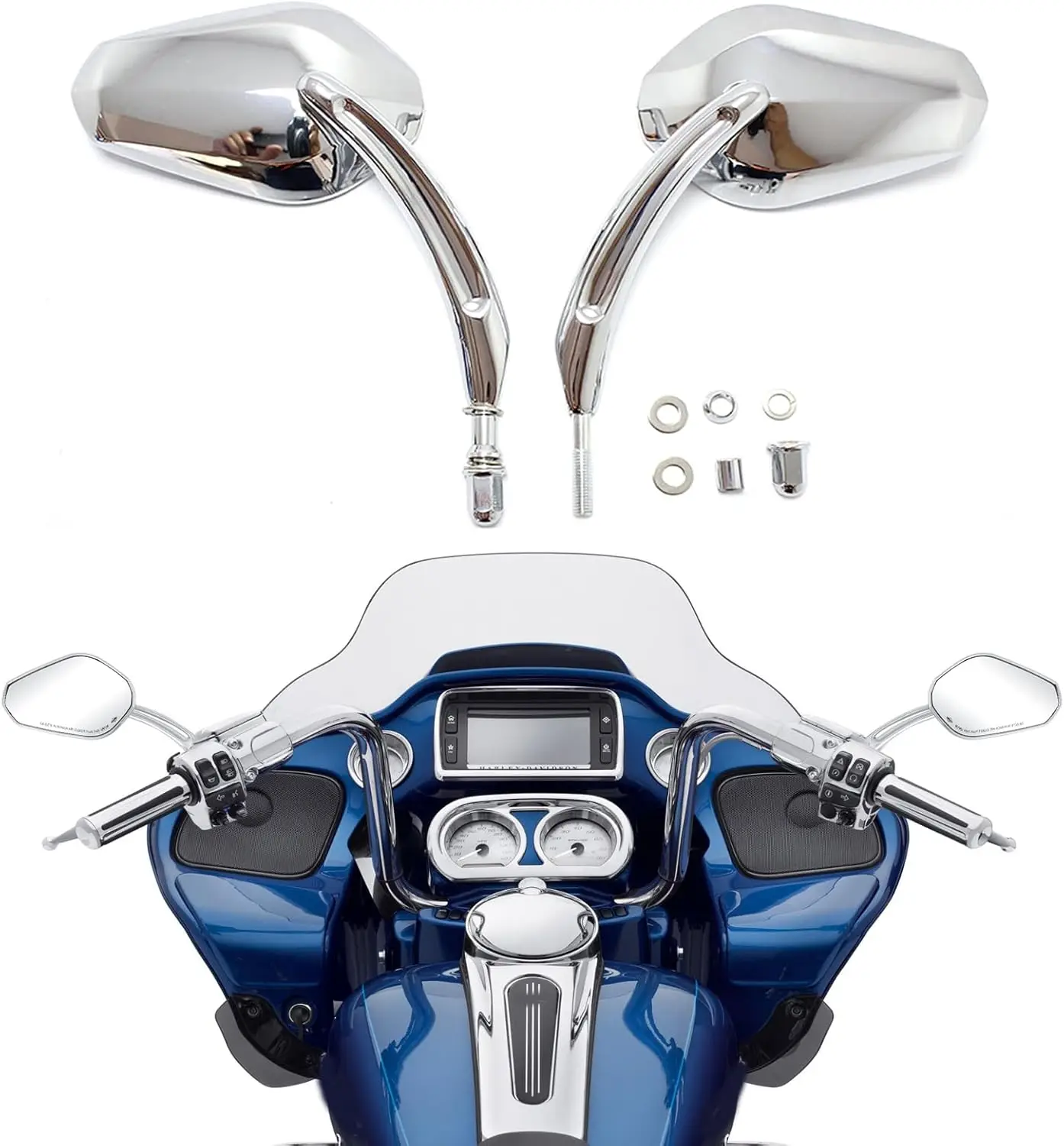 8mm Chrome Motorcycle Rearview Side Handlebar Mirrors Compatible with Harley Road King Street Electra Glide Road Glide Dyna Soft
8mm Chrome Motorcycle Rearview Side Handlebar Mirrors Compatible with Harley Road King Street Electra Glide Road Glide Dyna Soft