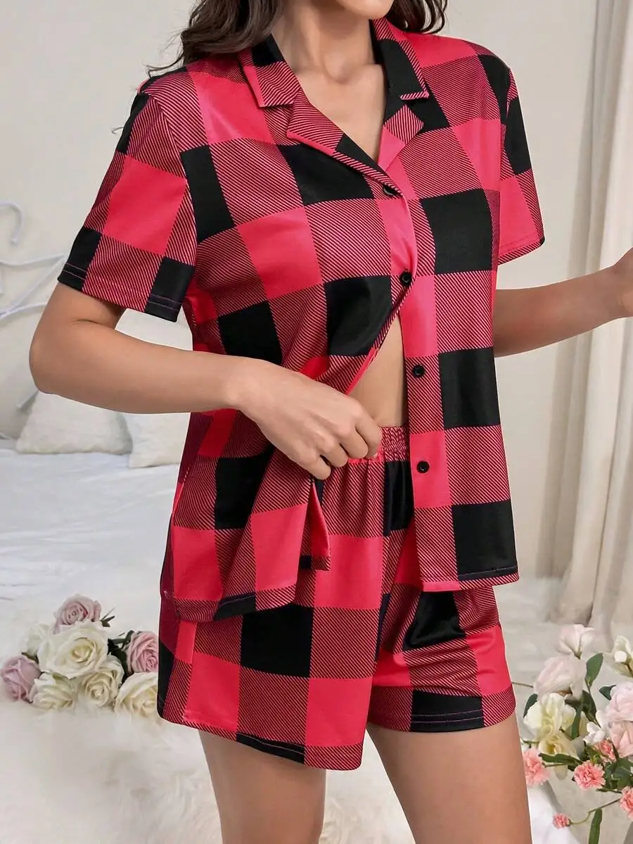 Red And Black Plaid Short Sleeve Sleepwear Set For Women
Red And Black Plaid Short Sleeve Sleepwear Set For Women
