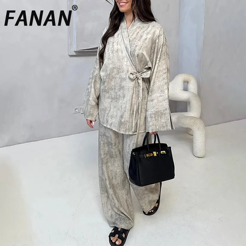 FANAN Vintage Women's 2 Piece Set Irregular Lace-up Gathered Waist Shirts+high Waist Straight Loose Pants 2025 Summer New
FANAN Vintage Women's 2 Piece Set Irregular Lace-up Gathered Waist Shirts+high Waist Straight Loose Pants 2025 Summer New