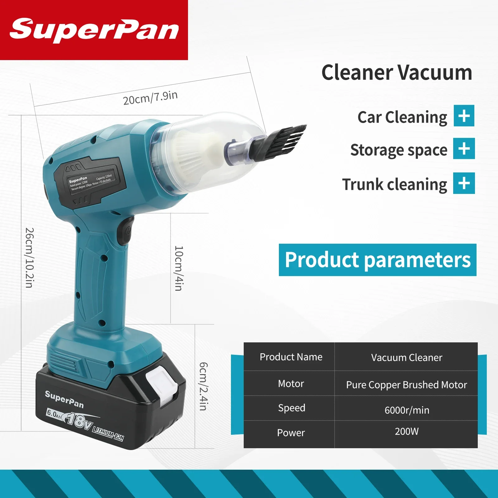 Superpan Strong Suction Wireless Handheld Vacuum Cleaner for Home. Doubles as Blower,with Nozzles, Makita 18V Battery Compatible
Superpan Strong Suction Wireless Handheld Vacuum Cleaner for Home. Doubles as Blower,with Nozzles, Makita 18V Battery Compatible