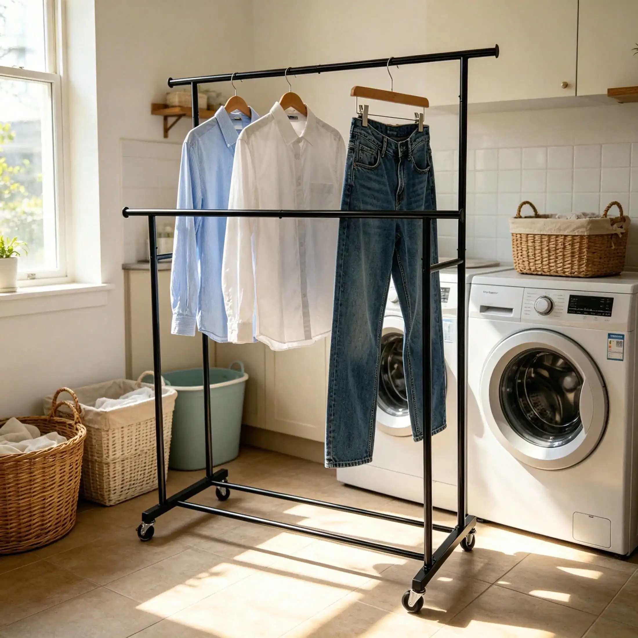Double Garment Clothes Rack, Rich Black, Metal Frame
Double Garment Clothes Rack, Rich Black, Metal Frame
