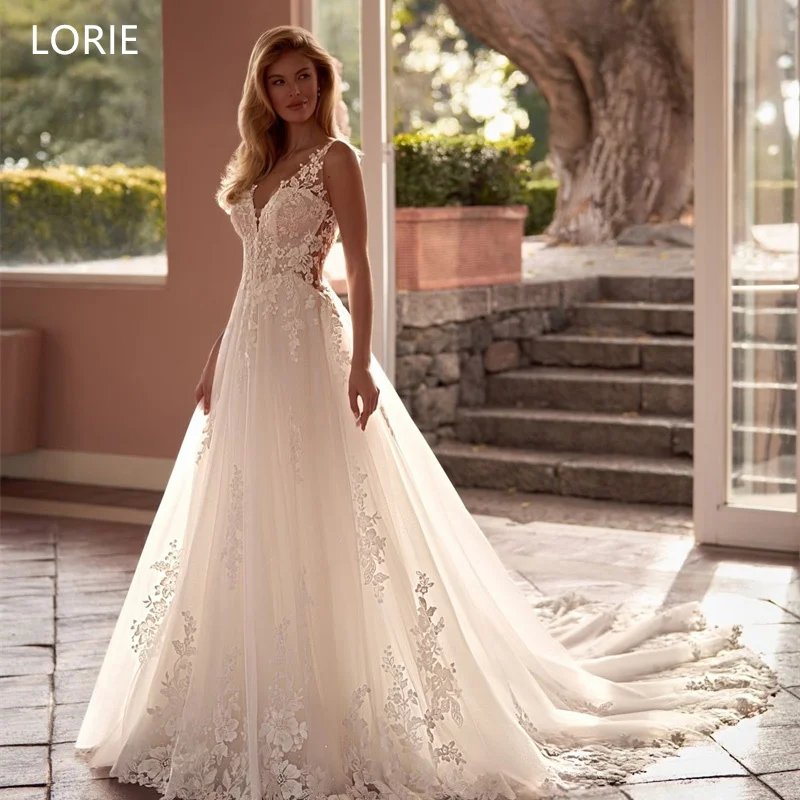 LORIE A-Line Illussion Lace Wedding Dresses Spaghetti Strap Backless Bride Prom Gown Floor-Length Tailing Bridal Gown Customized
LORIE A-Line Illussion Lace Wedding Dresses Spaghetti Strap Backless Bride Prom Gown Floor-Length Tailing Bridal Gown Customized