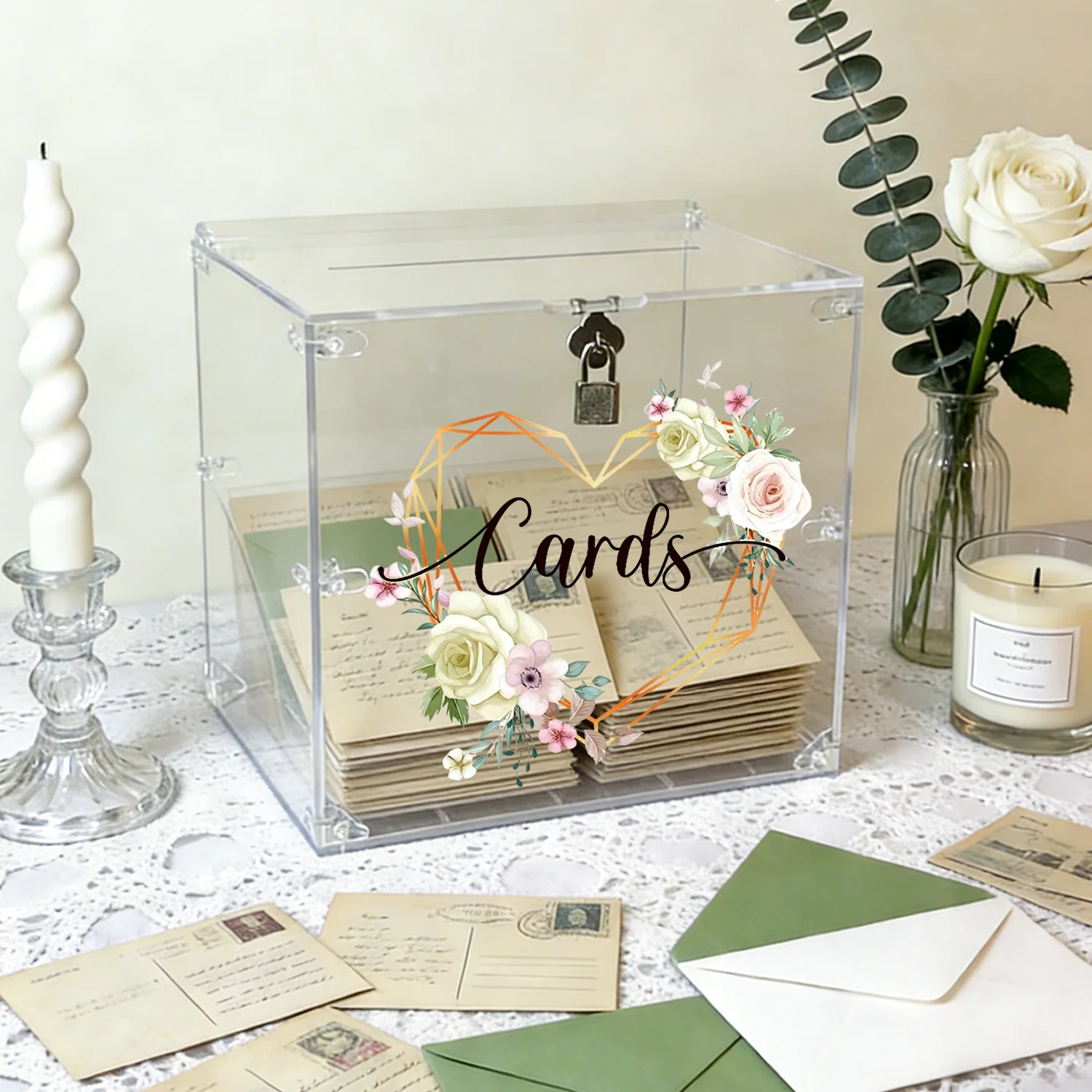 Acrylic Wedding Card Boxes with Lock, Orange Geometric Heart Pastel Floral & Cards Design, Card Boxes for Wedding Reception
Acrylic Wedding Card Boxes with Lock, Orange Geometric Heart Pastel Floral & Cards Design, Card Boxes for Wedding Reception