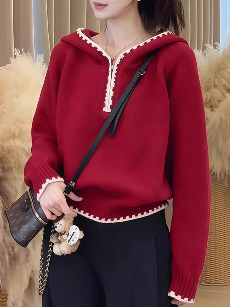 Red Hooded Knitted Sweater Women's Loose Long Sleeve Top Comfortable Casual Style Mid-Length Knitwear for Autumn Winter
Red Hooded Knitted Sweater Women's Loose Long Sleeve Top Comfortable Casual Style Mid-Length Knitwear for Autumn Winter