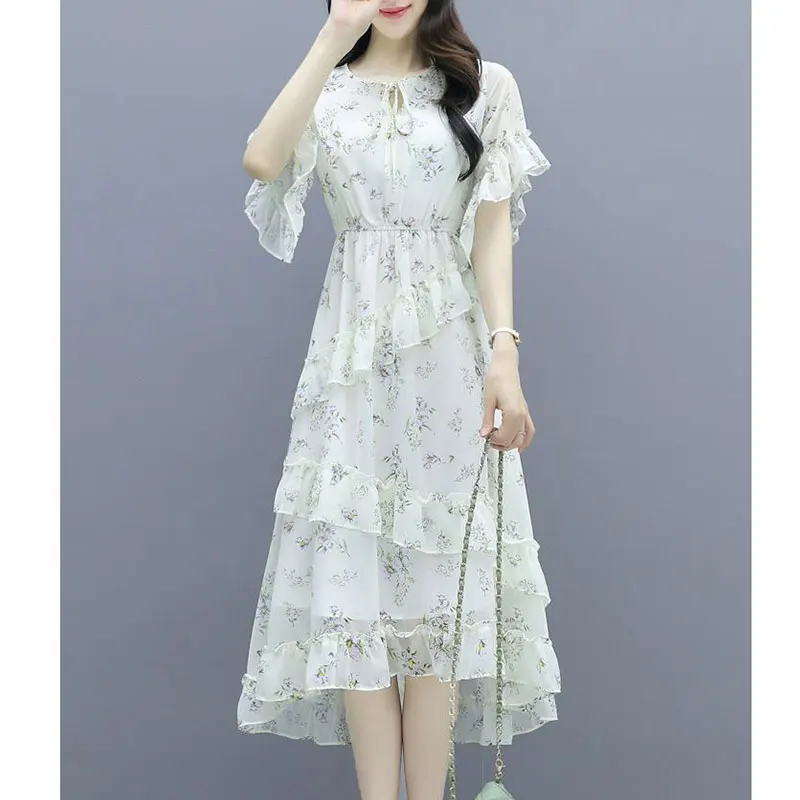 Women's O-Neck Short Sleeve Chiffon Dress, Elegant Temperament Skirt, Simplicity Printing, Summer Clothes, Casual Fashion
Women's O-Neck Short Sleeve Chiffon Dress, Elegant Temperament Skirt, Simplicity Printing, Summer Clothes, Casual Fashion