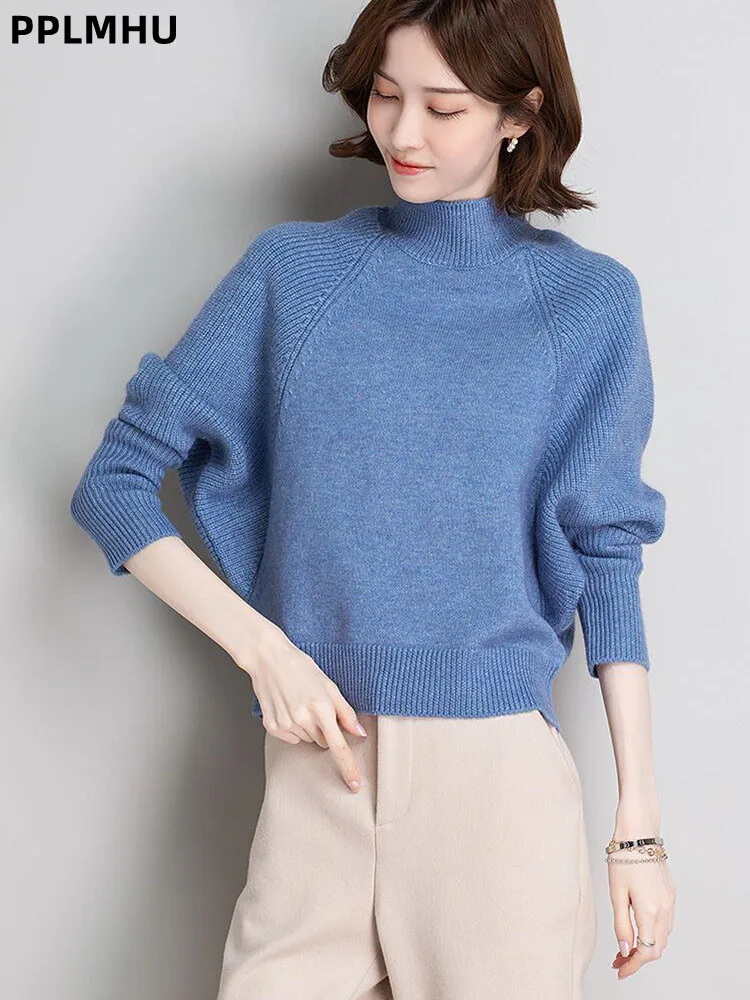 Half High Neck Batwing Sleeve Knitted Sweater Korean Fashion Baggy Knitwear Pullovers Women's Casual Soft Short Bottom Jumpers
Half High Neck Batwing Sleeve Knitted Sweater Korean Fashion Baggy Knitwear Pullovers Women's Casual Soft Short Bottom Jumpers