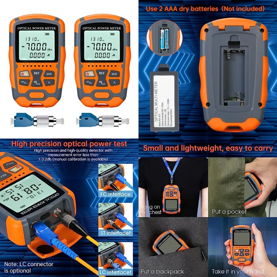 Pack Fiber Optic Tester Portable Optical Power Meter -70~0dBm, SC/FC/ST Universal Interface Built-in 0Km Fiber Fault Detector w
Pack Fiber Optic Tester Portable Optical Power Meter -70~0dBm, SC/FC/ST Universal Interface Built-in 0Km Fiber Fault Detector w