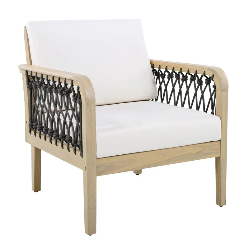 Acacia Wood Outdoor Club Chair with Woven Rope, Light Teak Finish
Acacia Wood Outdoor Club Chair with Woven Rope, Light Teak Finish