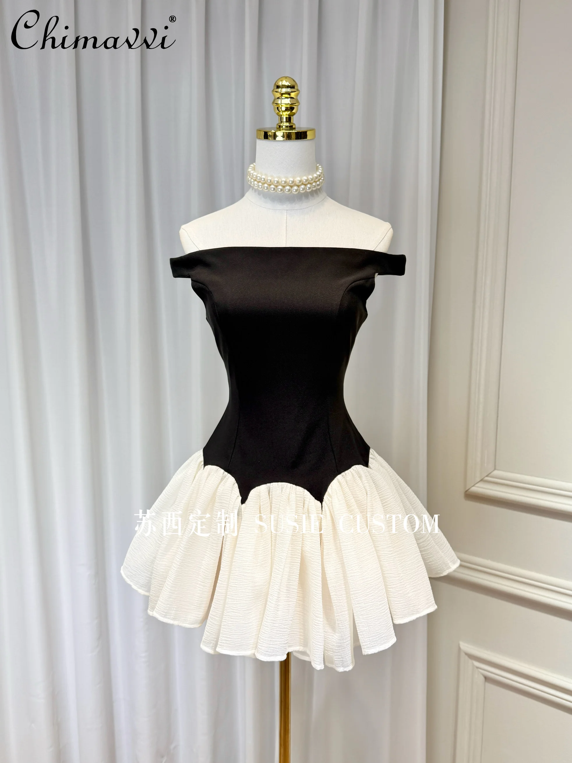 Fashion Off Shoulder Tube Top Slim Contrasting Color Splicing Tutu Dress Summer New Sexy Girl Birthday Party Short Women's Dress
Fashion Off Shoulder Tube Top Slim Contrasting Color Splicing Tutu Dress Summer New Sexy Girl Birthday Party Short Women's Dress
