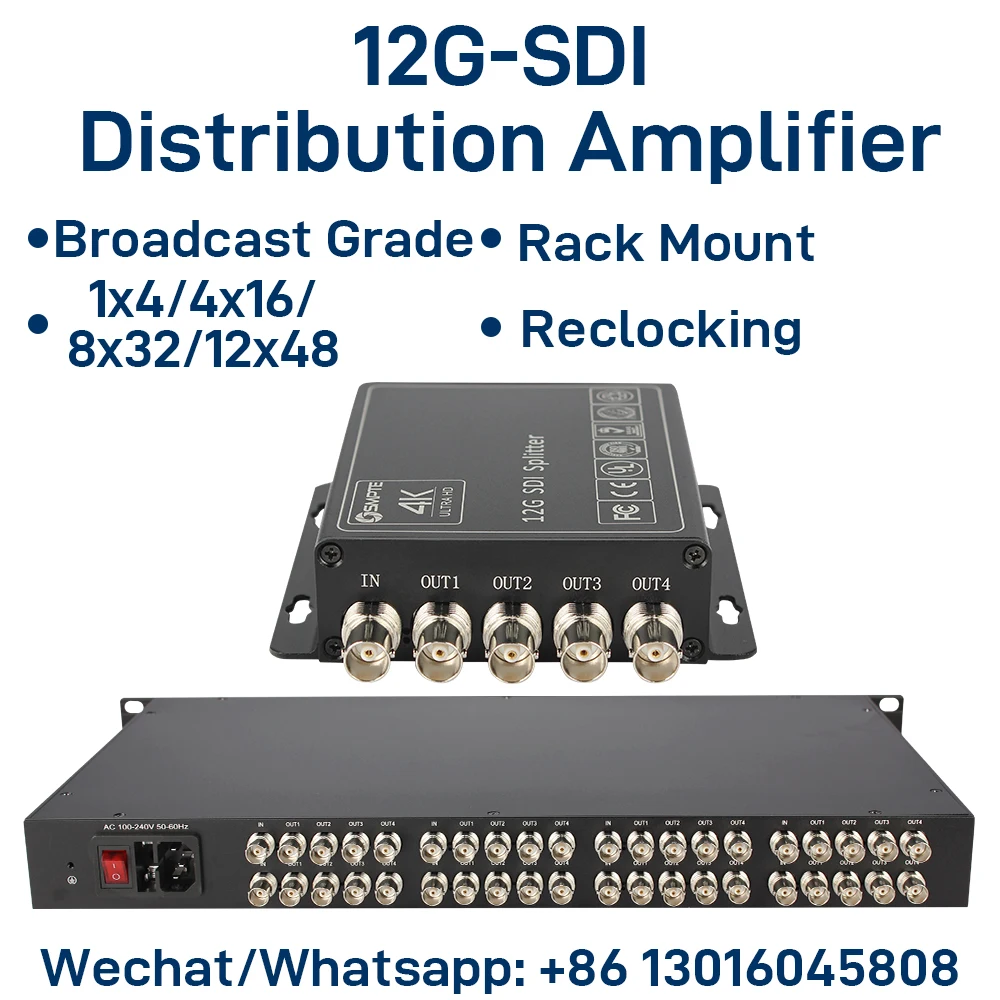 4K@60Hz 12G-SDI Splitter 1x4 4x16 8x32 12x48 Distribution Amplifier Broadcast Grade Converter SDI DA Reclocking 19'' Rack Mount
4K@60Hz 12G-SDI Splitter 1x4 4x16 8x32 12x48 Distribution Amplifier Broadcast Grade Converter SDI DA Reclocking 19'' Rack Mount