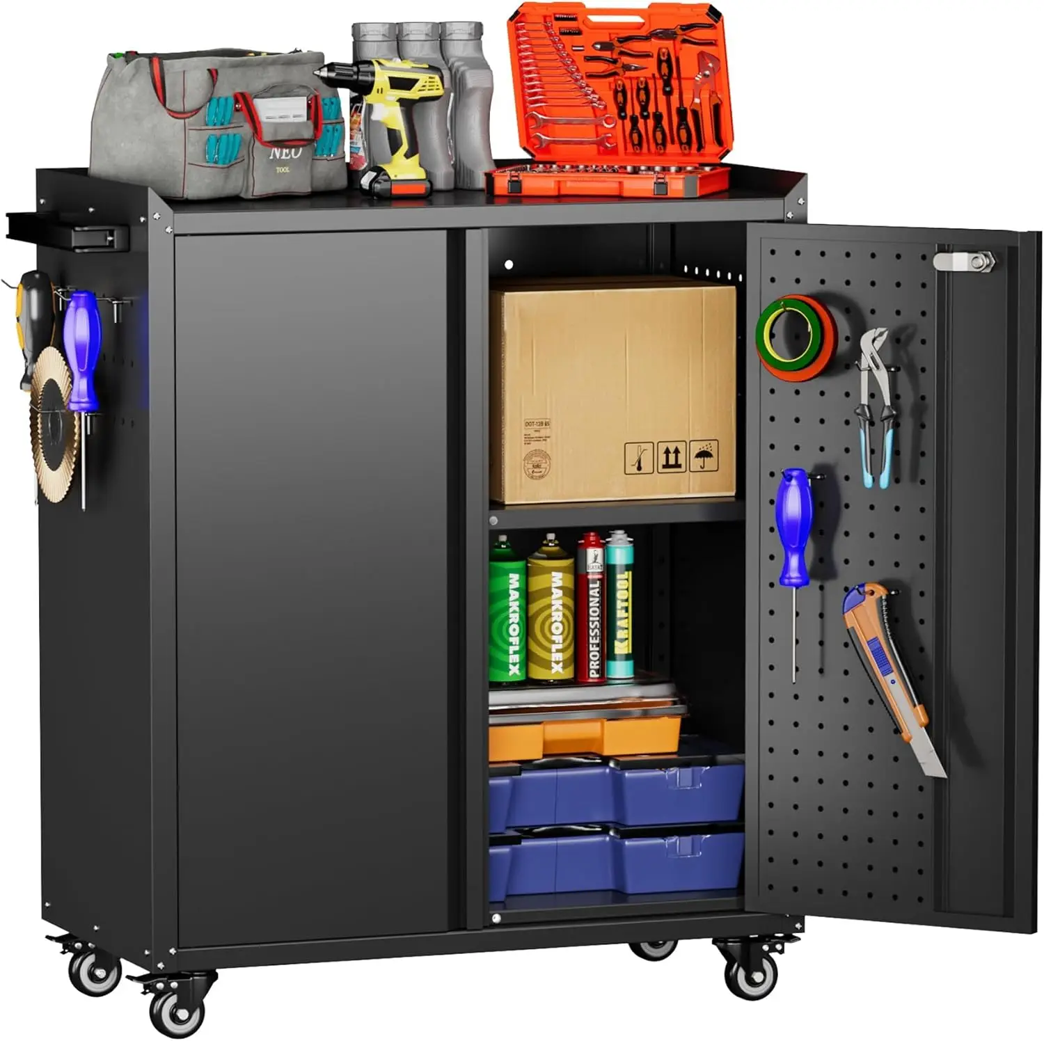 34.3" H Garage Storage Cabinet with Wheels,Lockable Metal Storage Cabinet with 2 Doors for Garage Home Office Storage,Black
34.3" H Garage Storage Cabinet with Wheels,Lockable Metal Storage Cabinet with 2 Doors for Garage Home Office Storage,Black