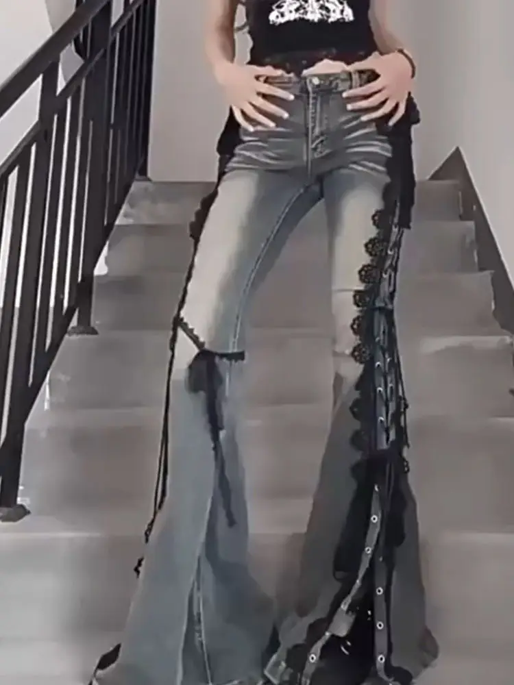 Spring Women Flare Jeans Low Rise Bootcut Pants with Lace Up Detail Eyelets Retro Stitch Bell Bottoms
Spring Women Flare Jeans Low Rise Bootcut Pants with Lace Up Detail Eyelets Retro Stitch Bell Bottoms
