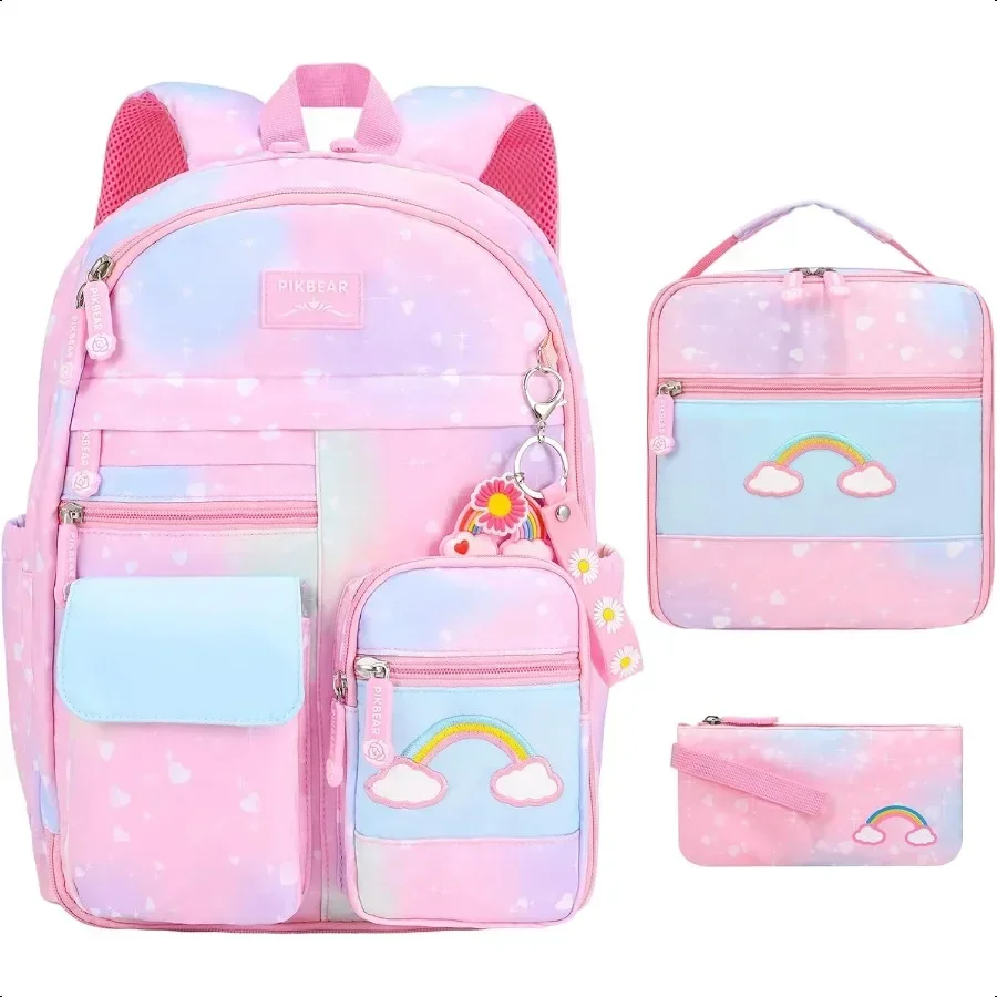 Girls Backpack Set 3 IN 1Cute Rainbow Backpack with Insulated Lunch Box Pen Case Set Student School Bag Pink3 pieces set
Girls Backpack Set 3 IN 1Cute Rainbow Backpack with Insulated Lunch Box Pen Case Set Student School Bag Pink3 pieces set