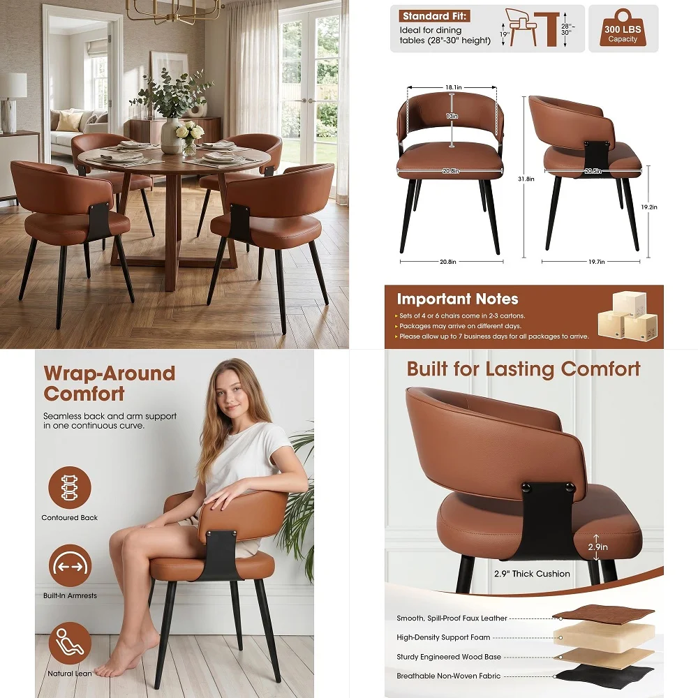 Chairs Set of 4, Modern Upholstered PU Leather Kitchen amp Dining Room Chairs with Curved Open Back Metal Legs, Kitchen Chairs
Chairs Set of 4, Modern Upholstered PU Leather Kitchen amp Dining Room Chairs with Curved Open Back Metal Legs, Kitchen Chairs