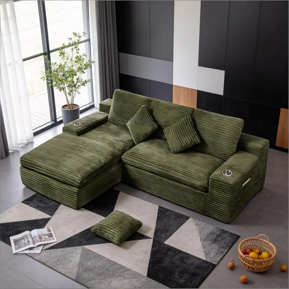 Green L-Shaped Sectional Couch with Deep Seating, Chaise, Cup Holders, and Side Pockets
Green L-Shaped Sectional Couch with Deep Seating, Chaise, Cup Holders, and Side Pockets