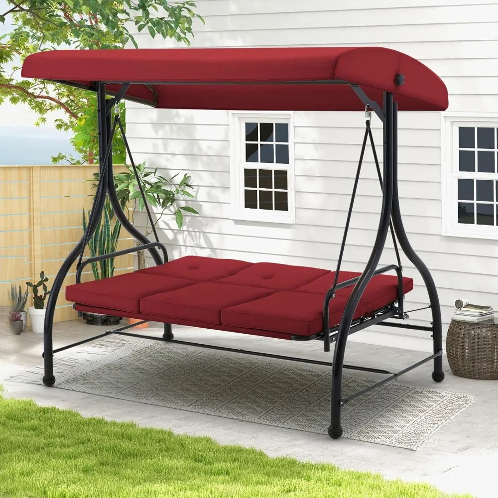 Outdoor Patio Swing Chair with Adjustable Backrest&Canopy, 2-in-1 Convertible Patio Swing Bed 3-Seat Porch Swing Patio
Outdoor Patio Swing Chair with Adjustable Backrest&Canopy, 2-in-1 Convertible Patio Swing Bed 3-Seat Porch Swing Patio
