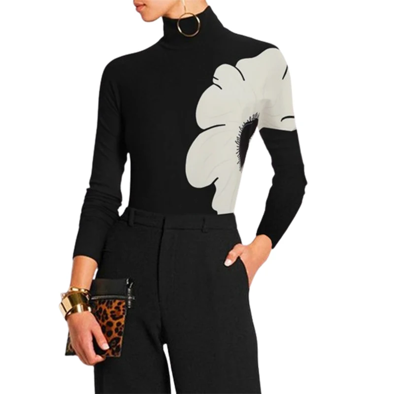 Modigirl Spring Korean Long Sleeve Skinny Casual Black T-Shirts Undershirt Womens Fashion Flower Print High-Neck Tops
Modigirl Spring Korean Long Sleeve Skinny Casual Black T-Shirts Undershirt Womens Fashion Flower Print High-Neck Tops