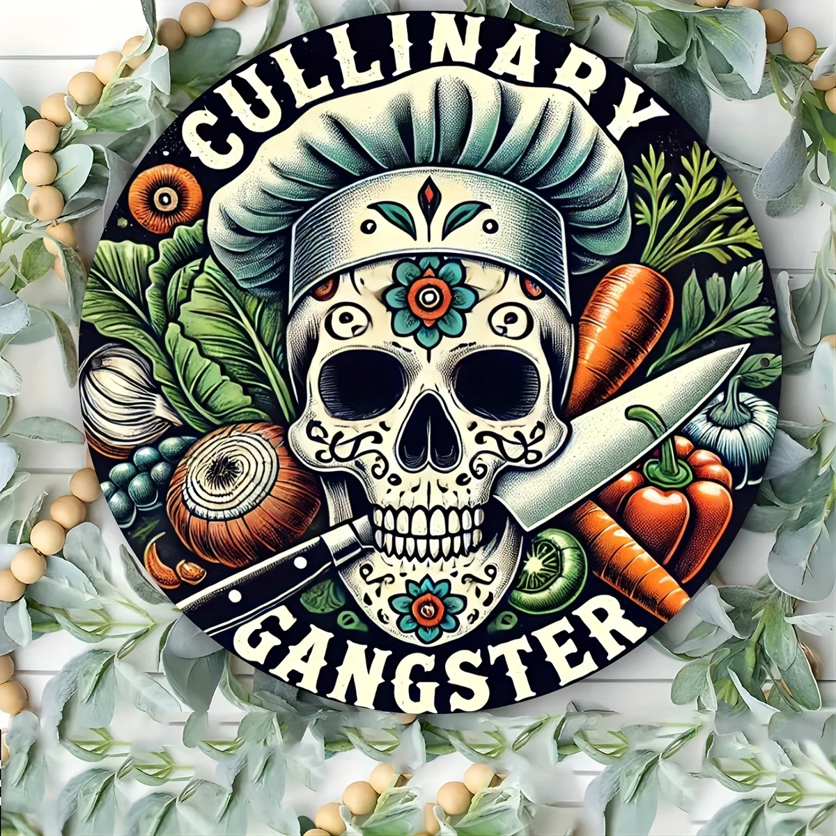 1pc Vintage "Culinary Gangster" Round Aluminum Wall Art, Rustic Skull Chef Design, Versatile Home Decor Sign for Laundry, Room,
1pc Vintage "Culinary Gangster" Round Aluminum Wall Art, Rustic Skull Chef Design, Versatile Home Decor Sign for Laundry, Room,