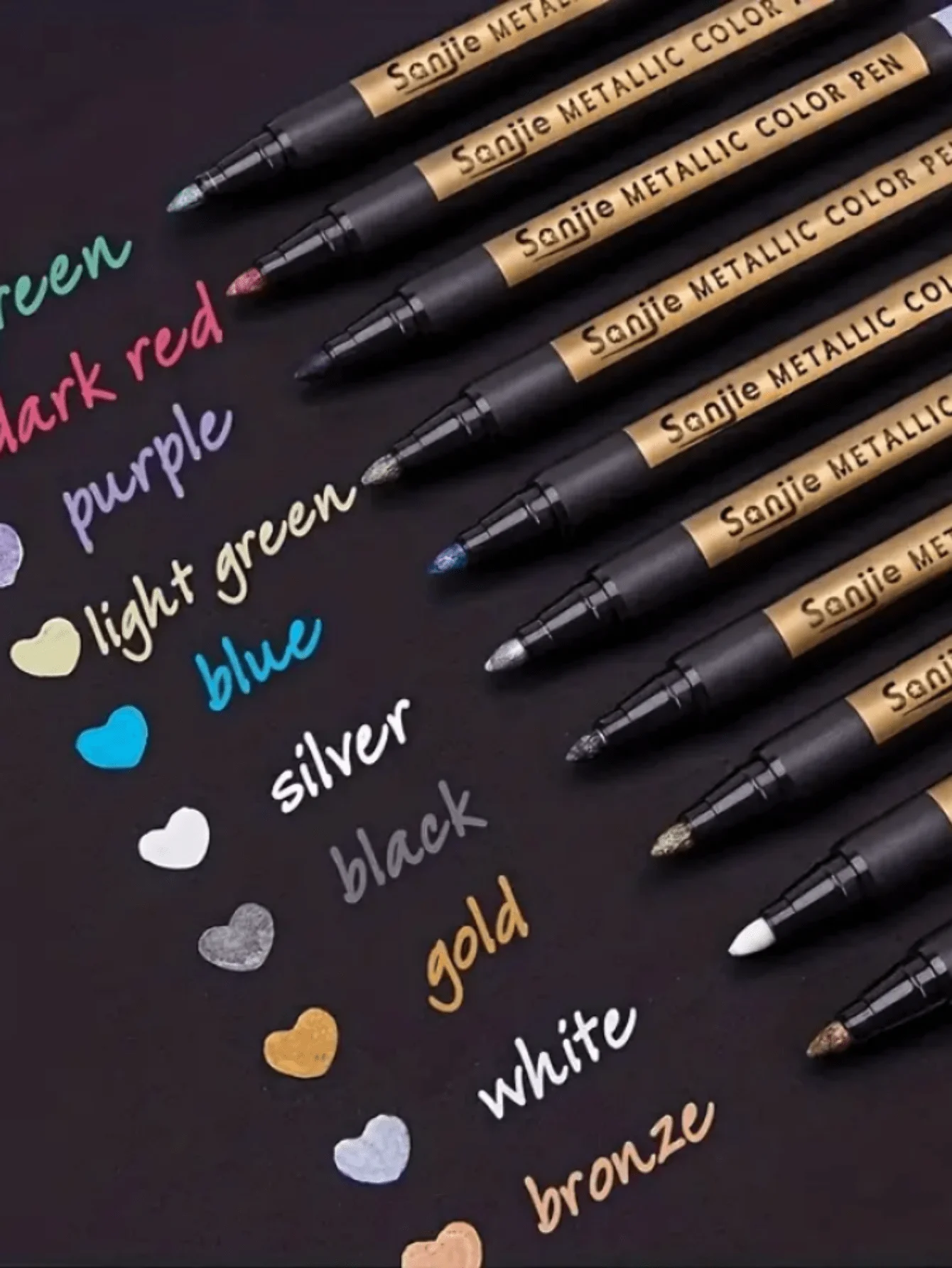 10pcs Metallic Markers, Water-Based Colored Pens for DIY Scrapbooking, School Office Art Painting Supplies
10pcs Metallic Markers, Water-Based Colored Pens for DIY Scrapbooking, School Office Art Painting Supplies