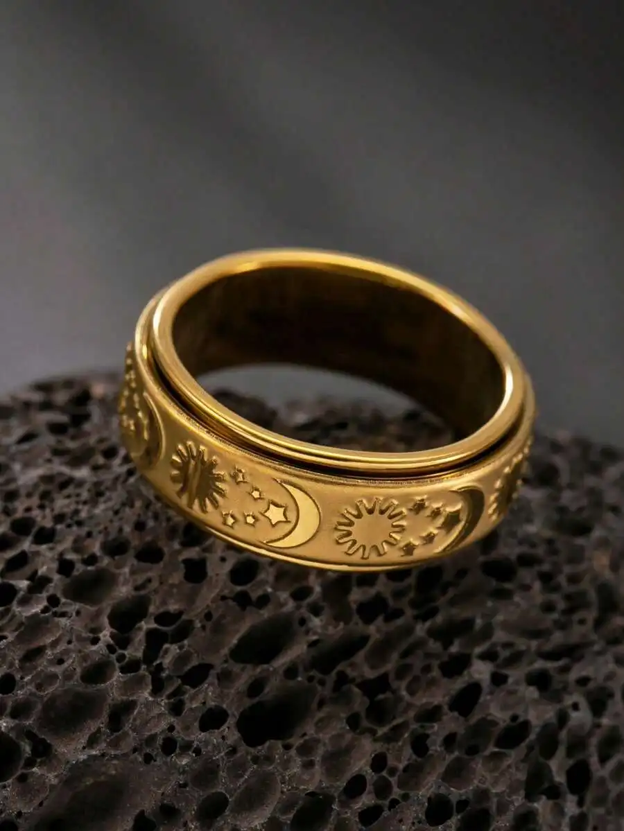 Men's Star And Moon Ring, Stainless Steel Material, 18K Gold Plated, Fashionable Vintage Style, Suitable For Daily Wear, Also Ca
Men's Star And Moon Ring, Stainless Steel Material, 18K Gold Plated, Fashionable Vintage Style, Suitable For Daily Wear, Also Ca