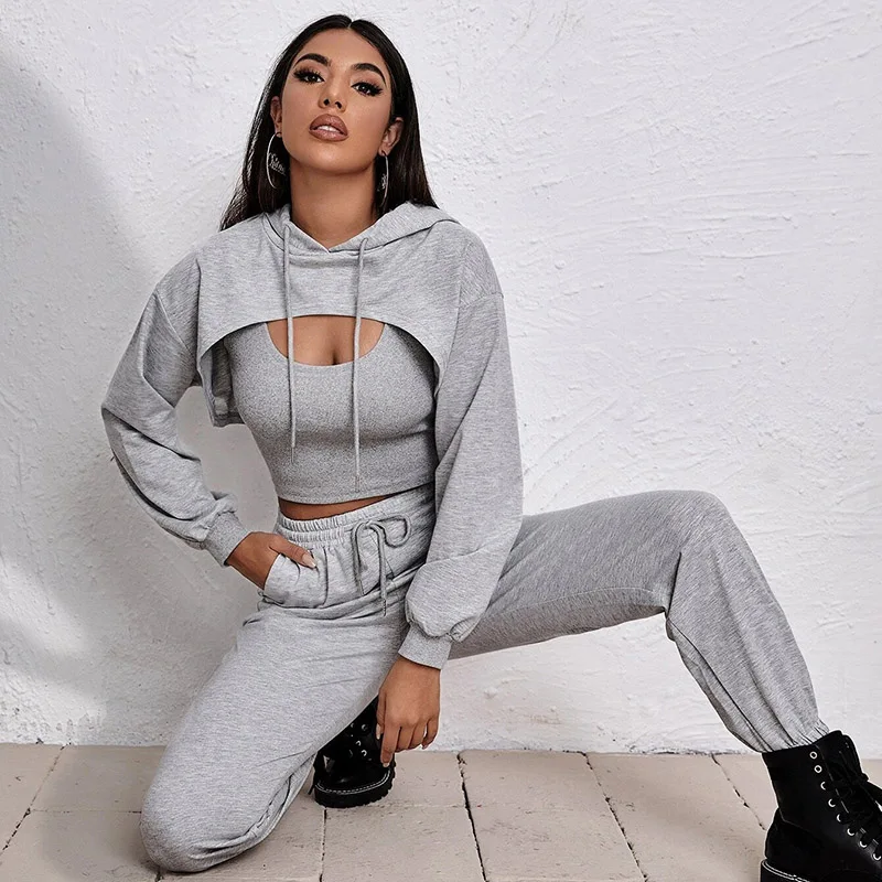 Women Tracksuit 3 Piece Sets Fitness Hooded Sweatshirt + Tank Tops + Lace Up Pants Suit Casual Streetwear Sporty Outfit
Women Tracksuit 3 Piece Sets Fitness Hooded Sweatshirt + Tank Tops + Lace Up Pants Suit Casual Streetwear Sporty Outfit