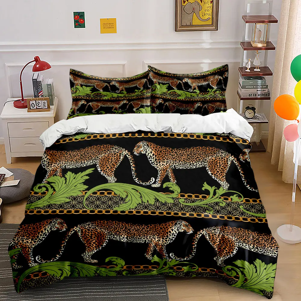 Leopard Pattern with Chain and Leaves Duvet Cover Set with 3D Printing Design Soft Polyester Bedding Set All-Season Comfort
Leopard Pattern with Chain and Leaves Duvet Cover Set with 3D Printing Design Soft Polyester Bedding Set All-Season Comfort