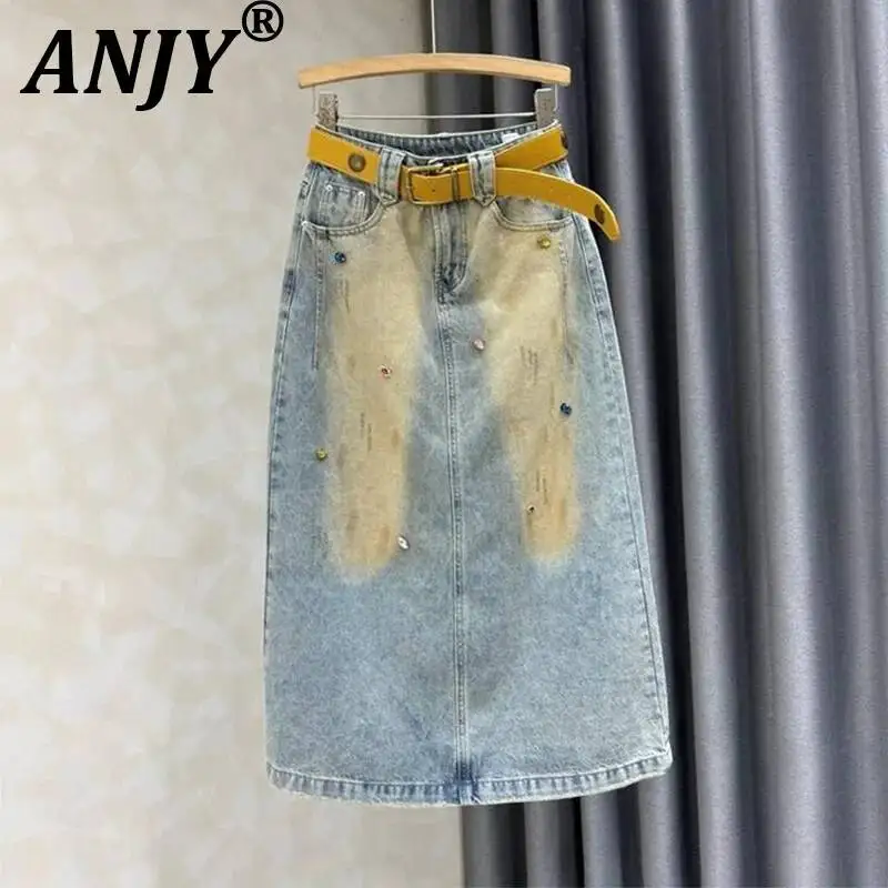 ANJY Spring Summer New Women Washed Vintage Slit Diamonds Design A-line Denim Long Skirt Trend Fashion High Street Skirts A23525
ANJY Spring Summer New Women Washed Vintage Slit Diamonds Design A-line Denim Long Skirt Trend Fashion High Street Skirts A23525