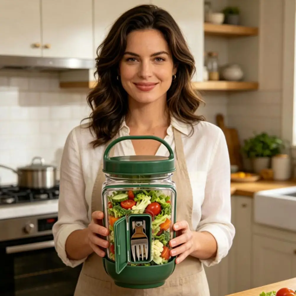 Layered Salad Container Leakproof Salad Jar with Dressing Compartment Reusable Meal Prep Container Portable Side-open for Travel
Layered Salad Container Leakproof Salad Jar with Dressing Compartment Reusable Meal Prep Container Portable Side-open for Travel