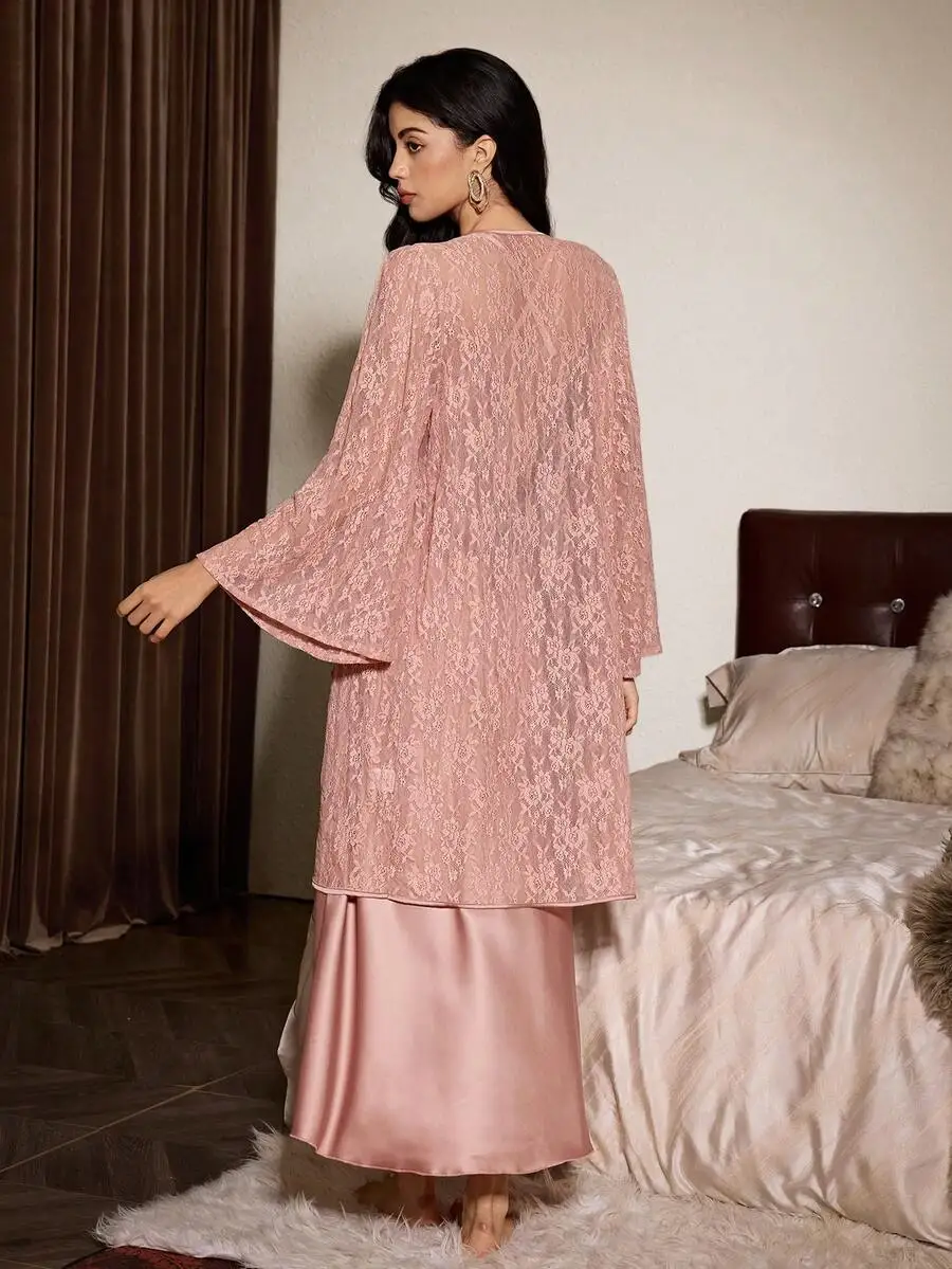 2pcs Lace And Satin Robe Set Women Sleepwear Nightgown With Long Sleeve
2pcs Lace And Satin Robe Set Women Sleepwear Nightgown With Long Sleeve