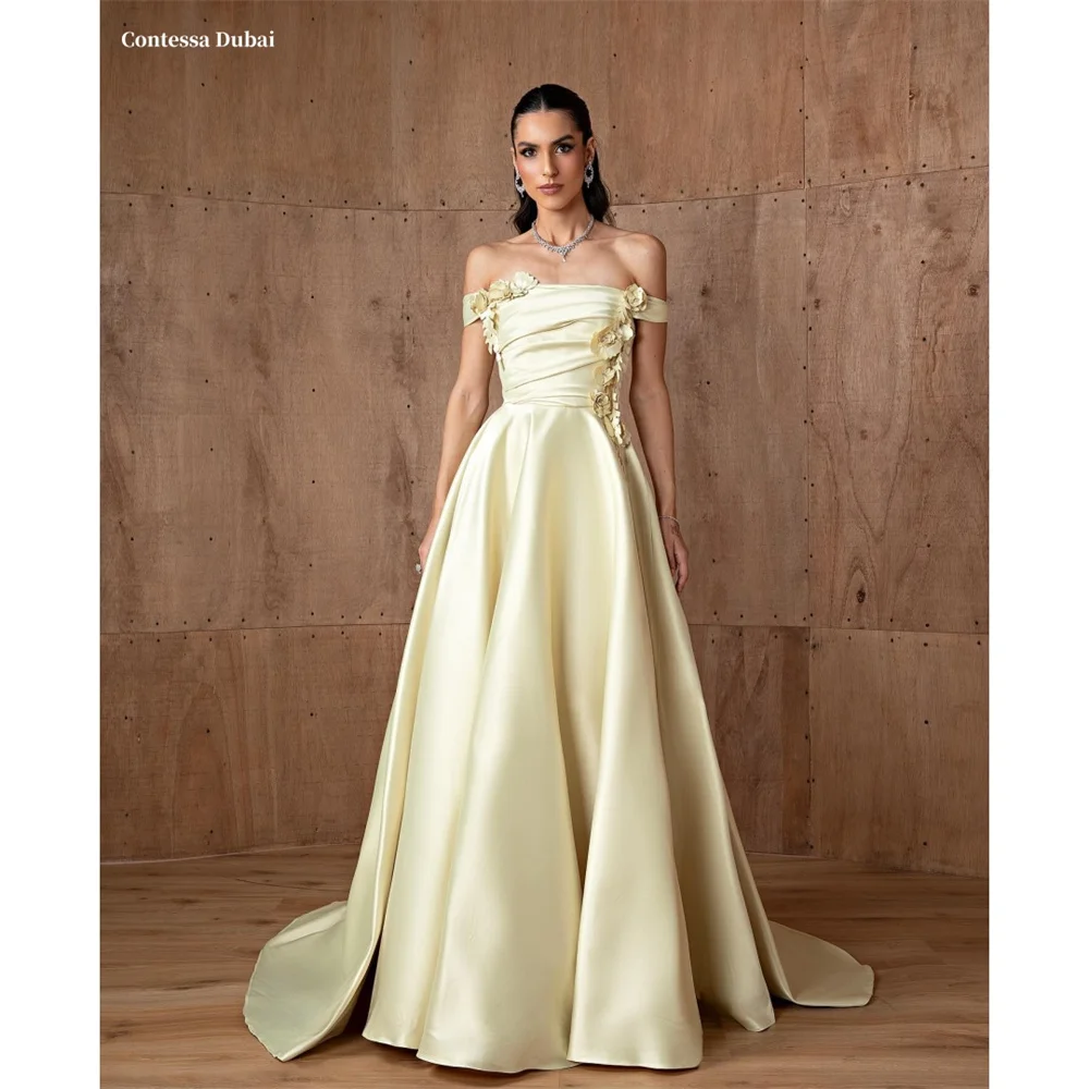 Contessa Dubai Yellow 3D Flowers Off Shoulder Prom Dresses A-line Customized فساتين سهرات Long Train vestido de gala noche mujer
Contessa Dubai Yellow 3D Flowers Off Shoulder Prom Dresses A-line Customized فساتين سهرات Long Train vestido de gala noche mujer