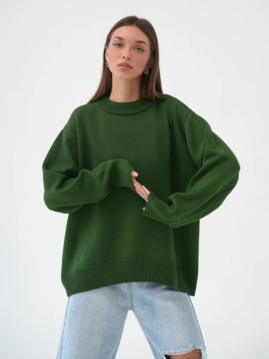 women's causal solid color crew neck knitted sweater office lady ribbed hem ruched loose knit sweater
women's causal solid color crew neck knitted sweater office lady ribbed hem ruched loose knit sweater