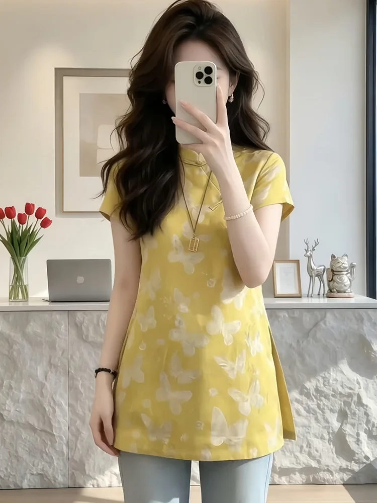 New Chinese Style Women's Shirt Print Short Sleeve Middle Length Button up Casual Slim Fit Summer Fashion Top
New Chinese Style Women's Shirt Print Short Sleeve Middle Length Button up Casual Slim Fit Summer Fashion Top