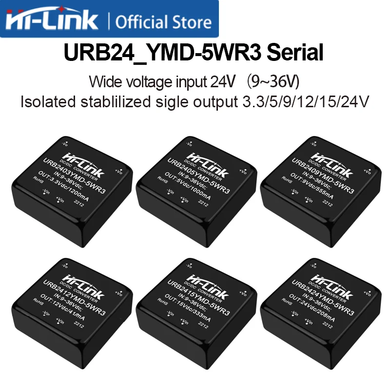 Hi-link URB2412YMD-5WR3 5W Isolated DC-DC Power Module 9-36V Wide Voltage Input 1500VDC High Isolation Regulated Dual Output
Hi-link URB2412YMD-5WR3 5W Isolated DC-DC Power Module 9-36V Wide Voltage Input 1500VDC High Isolation Regulated Dual Output