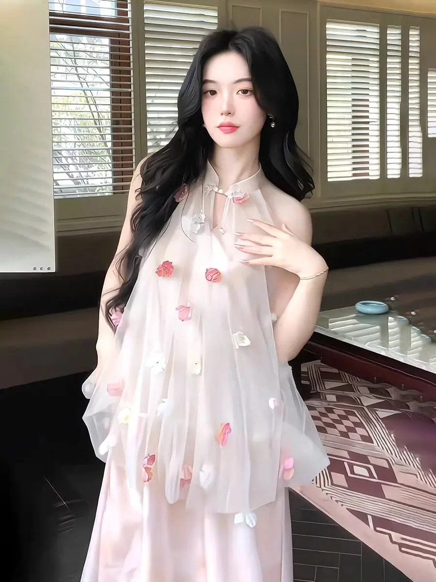 Three-dimensional Decoration Sweet Floral Sleeveless Top Women Stain High-waisted Skirt Summer Premium Pink Two Pieces Set
Three-dimensional Decoration Sweet Floral Sleeveless Top Women Stain High-waisted Skirt Summer Premium Pink Two Pieces Set