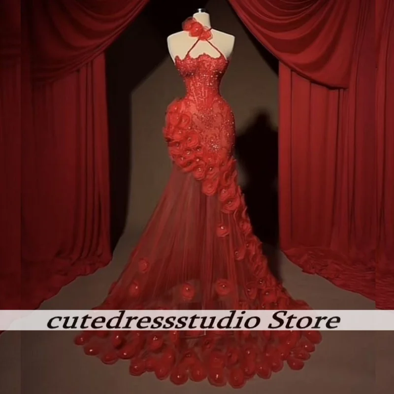 Charming Red Halter Mermaid Evening Dresses Wedding Party Gowns Luxurious Handmade Flowers Long Prom Dress For Women Customized
Charming Red Halter Mermaid Evening Dresses Wedding Party Gowns Luxurious Handmade Flowers Long Prom Dress For Women Customized