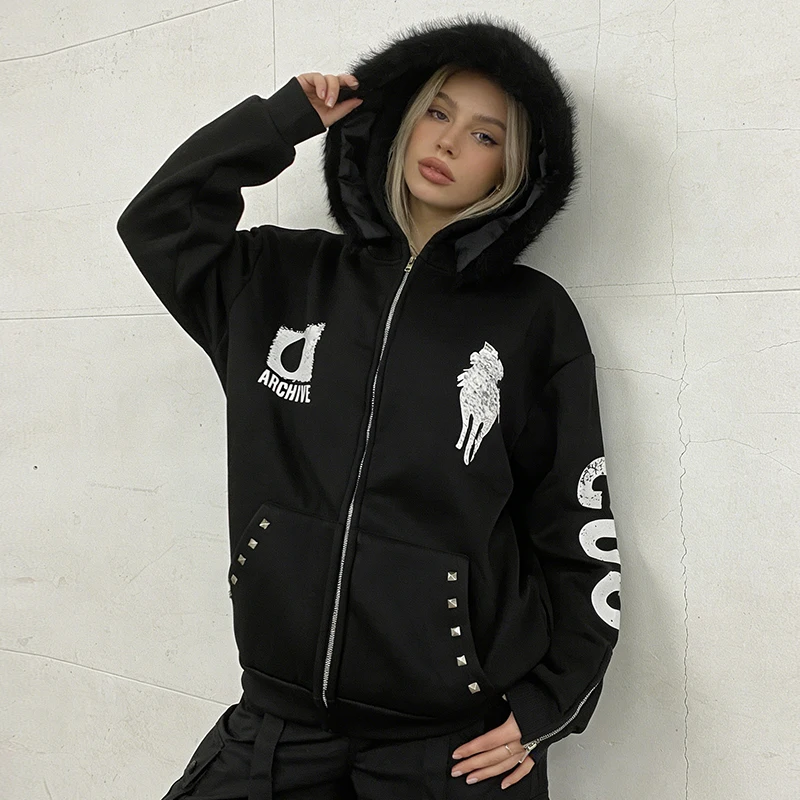 Grunge Zipper Punk Loose Plush Hoodies Personalized Printed Harajuku Casual Warm Creative Coat American Dark Gothic Streetwear
Grunge Zipper Punk Loose Plush Hoodies Personalized Printed Harajuku Casual Warm Creative Coat American Dark Gothic Streetwear