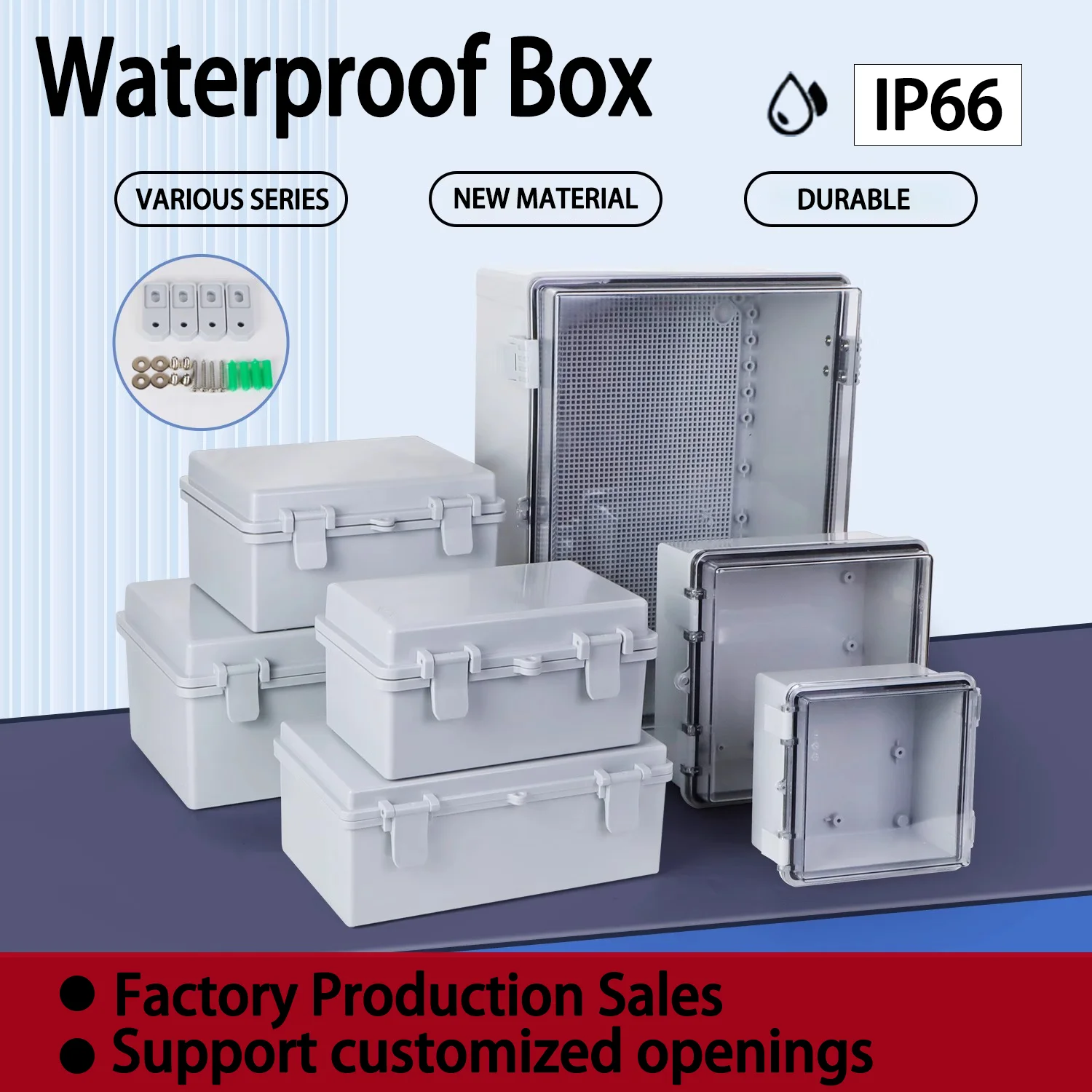 IP66 Waterproof ABS PC Transparent Cover Plastic Electronic Junction Box Hinged Buckle Outdoor Seal Power Case Distribution Box
IP66 Waterproof ABS PC Transparent Cover Plastic Electronic Junction Box Hinged Buckle Outdoor Seal Power Case Distribution Box