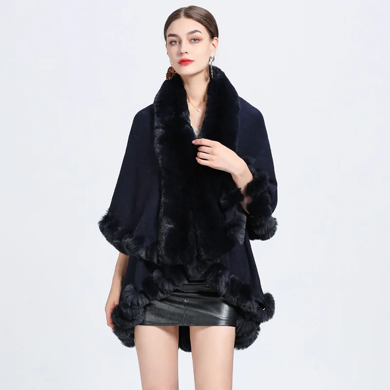 Autumn Winter New Imitation Otter Rabbit Fur Collar Shawl Knitted Cardigan Loose Coat Ponchos Women Capes Navy Cloak
Autumn Winter New Imitation Otter Rabbit Fur Collar Shawl Knitted Cardigan Loose Coat Ponchos Women Capes Navy Cloak