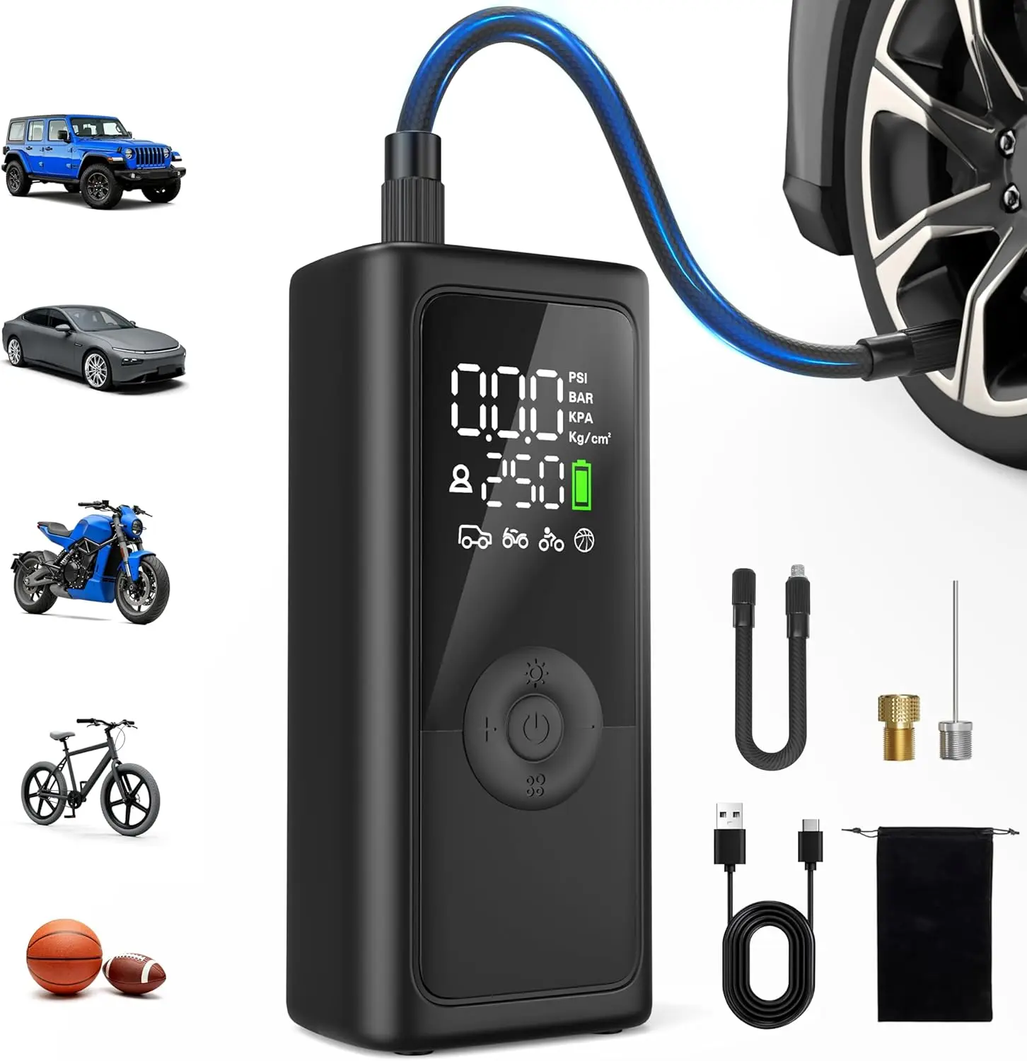 Portable Tire Inflator 150PSI Air Compressor, 10000mAh Battery-Powered with Gauge, Auto-Off & LED Light for Car, Motorcycle, Bik
Portable Tire Inflator 150PSI Air Compressor, 10000mAh Battery-Powered with Gauge, Auto-Off & LED Light for Car, Motorcycle, Bik