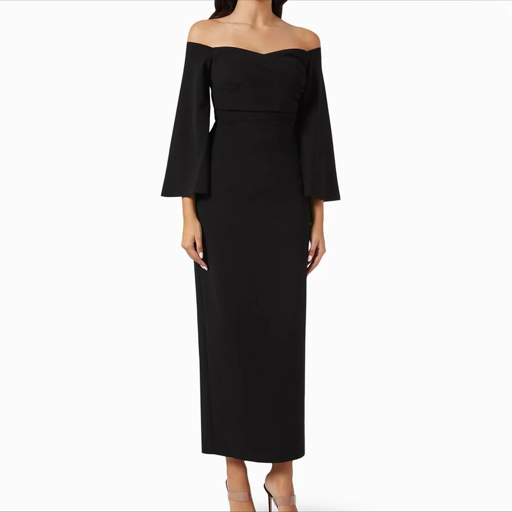 Black Simple Evening Dress Customized Off The Shoulder Long Sleeves Trumpet Elegant Ankle Length Party Gown Slit Back Prom Dress
Black Simple Evening Dress Customized Off The Shoulder Long Sleeves Trumpet Elegant Ankle Length Party Gown Slit Back Prom Dress