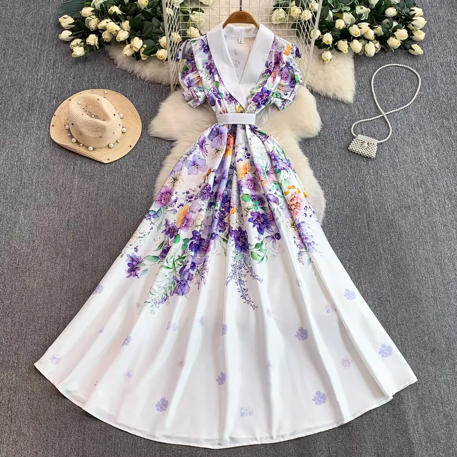 2026 Summer Holiday Flower Robe Dress Women's V-Neck Ruffles Flying Sleeve High Waist Floral Print Maxi Vestidos Clothes
2026 Summer Holiday Flower Robe Dress Women's V-Neck Ruffles Flying Sleeve High Waist Floral Print Maxi Vestidos Clothes
