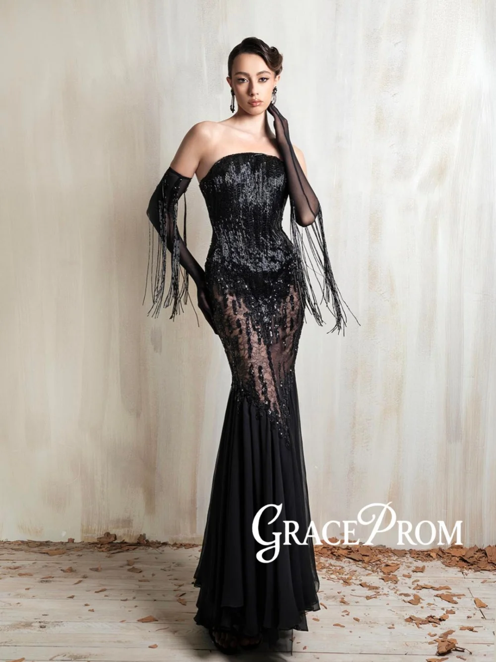 Black Beaded Strapless Evening Dress Without Gloves Illusion Lace Chiffon Wedding Party Gown Customized Luxury Red Carpet Gowns
Black Beaded Strapless Evening Dress Without Gloves Illusion Lace Chiffon Wedding Party Gown Customized Luxury Red Carpet Gowns