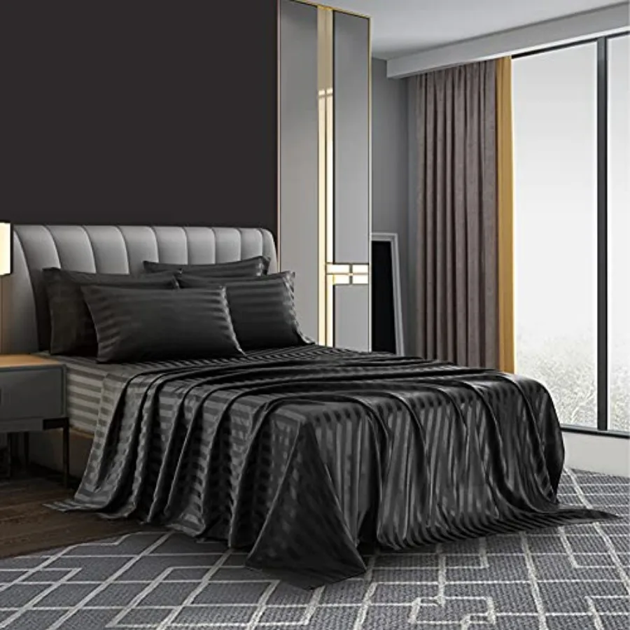 6 Pcs Satin Italian Style Bed Sheet Set Deep Pocket Stripes 1800 Luxury Rich Silk 1 Flat Sheet 1 Fitted Sheet 4 Envelope Pillow
6 Pcs Satin Italian Style Bed Sheet Set Deep Pocket Stripes 1800 Luxury Rich Silk 1 Flat Sheet 1 Fitted Sheet 4 Envelope Pillow