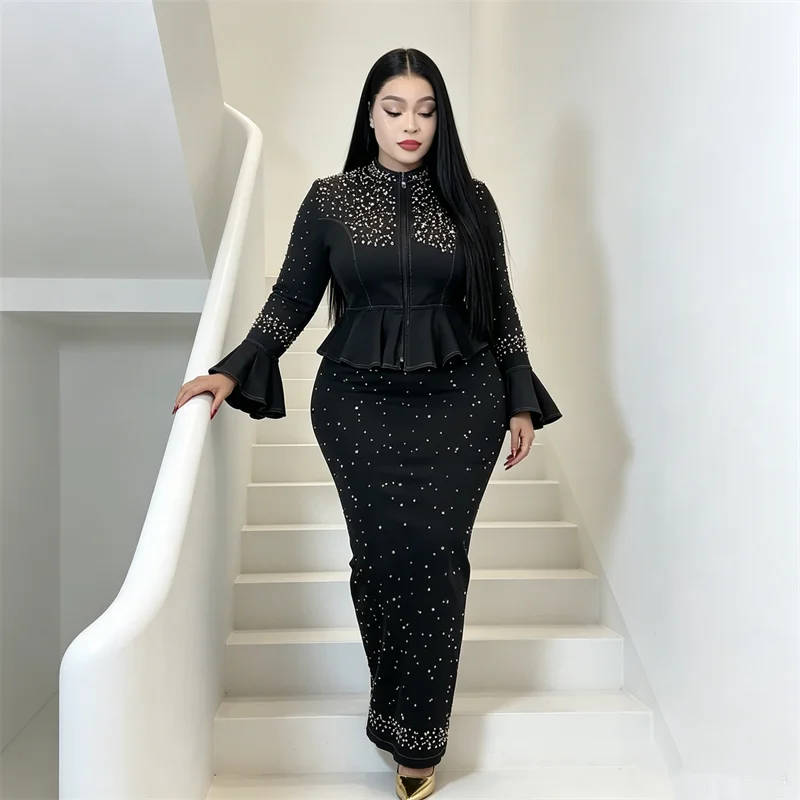 African Clothes for Women Denim Diamonds Zipper Tops and Bodycon Skirt 2 Piece Dress Set Ankara Dashiki Turkey Outfits Suit
African Clothes for Women Denim Diamonds Zipper Tops and Bodycon Skirt 2 Piece Dress Set Ankara Dashiki Turkey Outfits Suit