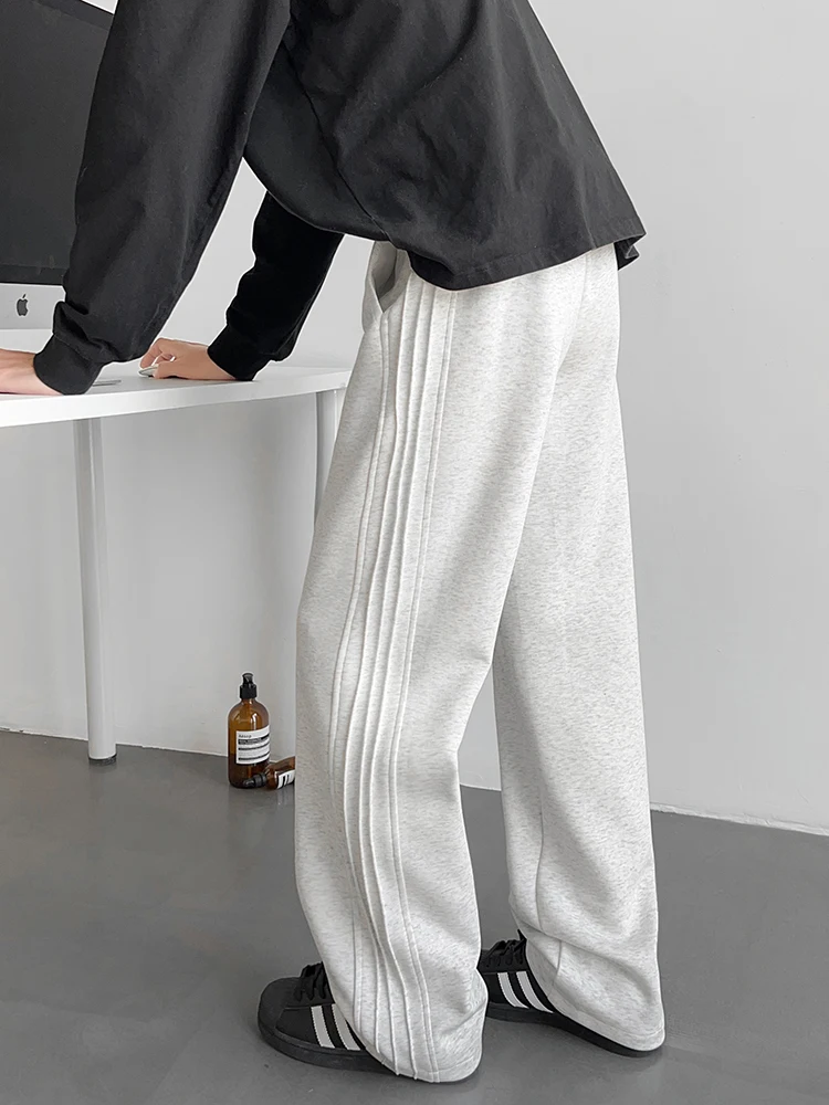 Loose Fce-lined Straight-leg ey Stripe Knit Trousers Men's Winter Casual Pants American Sle Heavyweight Wide-leg Trousers
Loose Fce-lined Straight-leg ey Stripe Knit Trousers Men's Winter Casual Pants American Sle Heavyweight Wide-leg Trousers