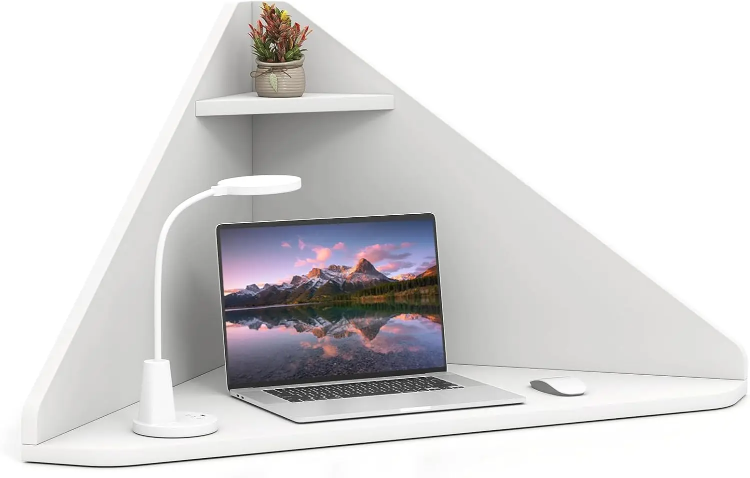 Floating Corner Desk with Storage Shelf, Space-Saving Wooden Home Office Desk for Writing, Working, Studying in White
Floating Corner Desk with Storage Shelf, Space-Saving Wooden Home Office Desk for Writing, Working, Studying in White