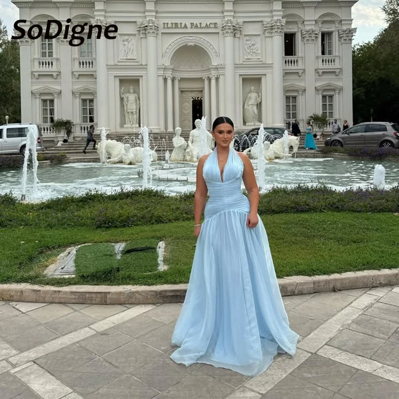 SoDigne Sky Blue A-line Chiffon Prom Dress Halter Sleeveless Arab Evening Dresses Dubai Long Holiday Style Gowns Customized
SoDigne Sky Blue A-line Chiffon Prom Dress Halter Sleeveless Arab Evening Dresses Dubai Long Holiday Style Gowns Customized