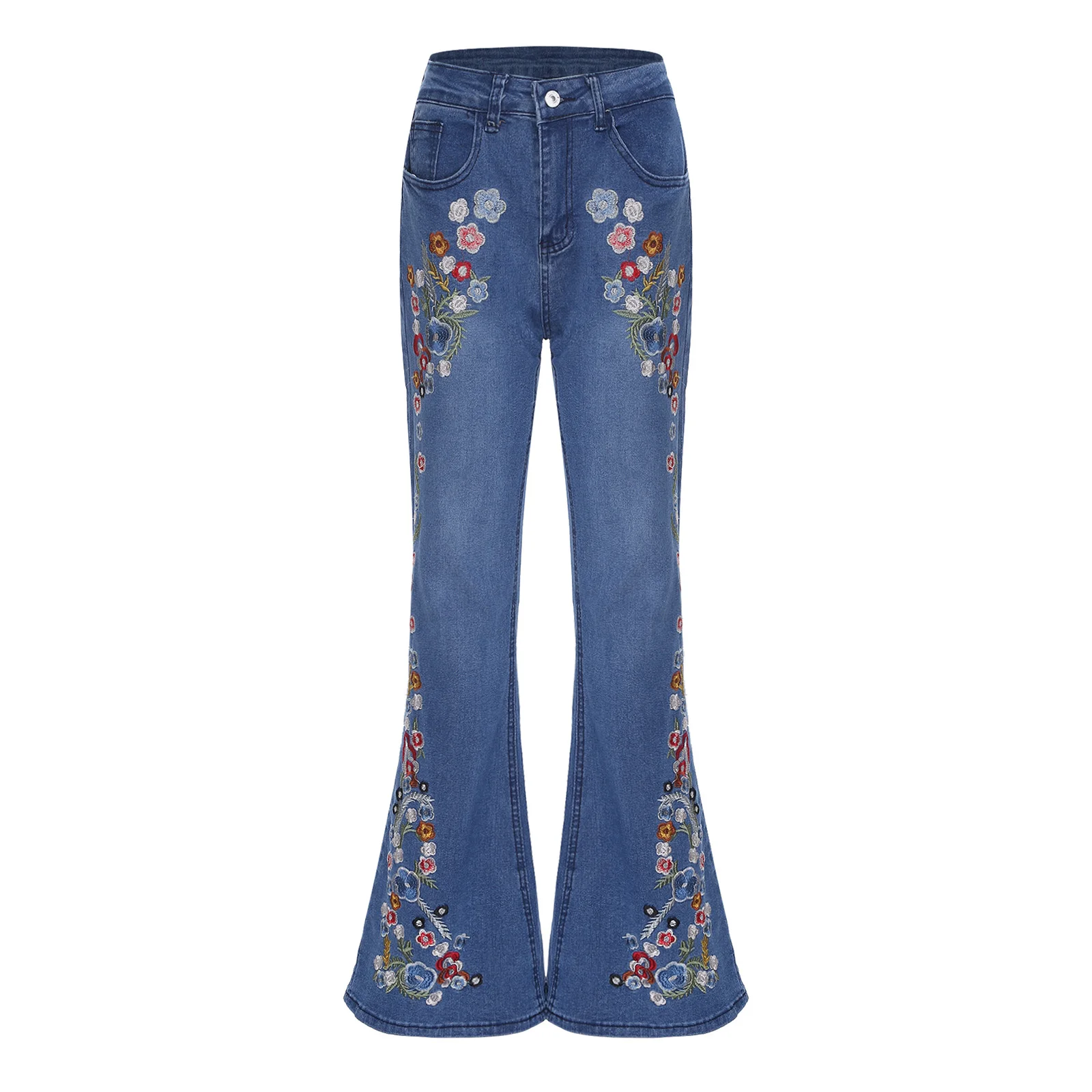 Womens Exquisite Floral Embroidery Flared Jeans Functional Pockets Bell Bottom Denim Pants Stylish Trousers for Office Daily
Womens Exquisite Floral Embroidery Flared Jeans Functional Pockets Bell Bottom Denim Pants Stylish Trousers for Office Daily
