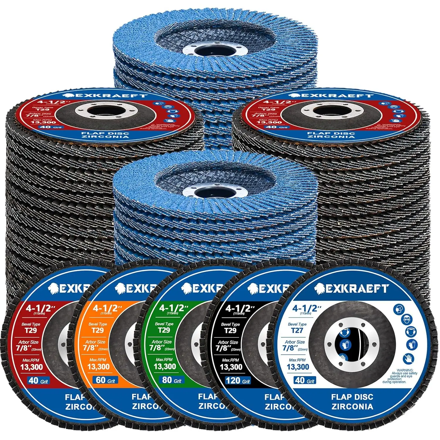 50pcs 4.5" Flap Discs for Angle Grinder, 40/60/80/120 Grit T29 & 40 Grit T27 Zirconia Grinding Wheels for Metal Wood
50pcs 4.5" Flap Discs for Angle Grinder, 40/60/80/120 Grit T29 & 40 Grit T27 Zirconia Grinding Wheels for Metal Wood